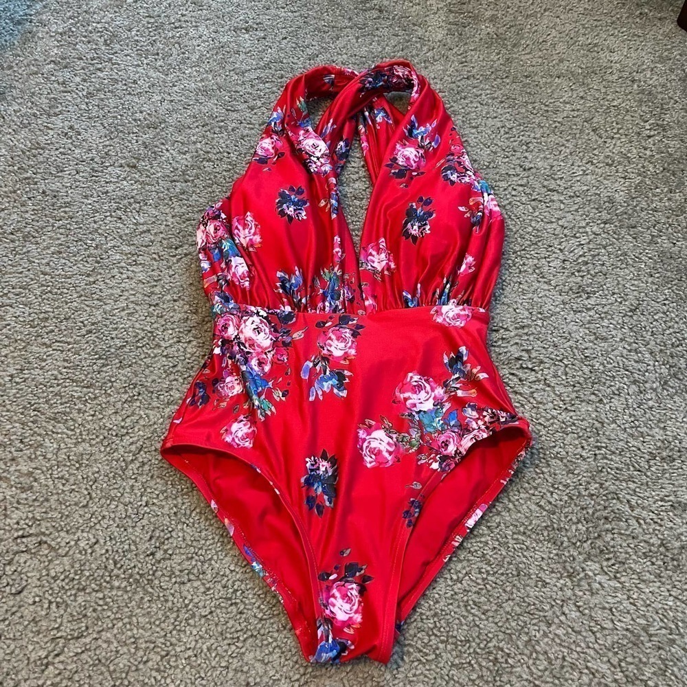ModCloth Lauren Floral Plunge One Piece Swimsuit women’s size small large‎